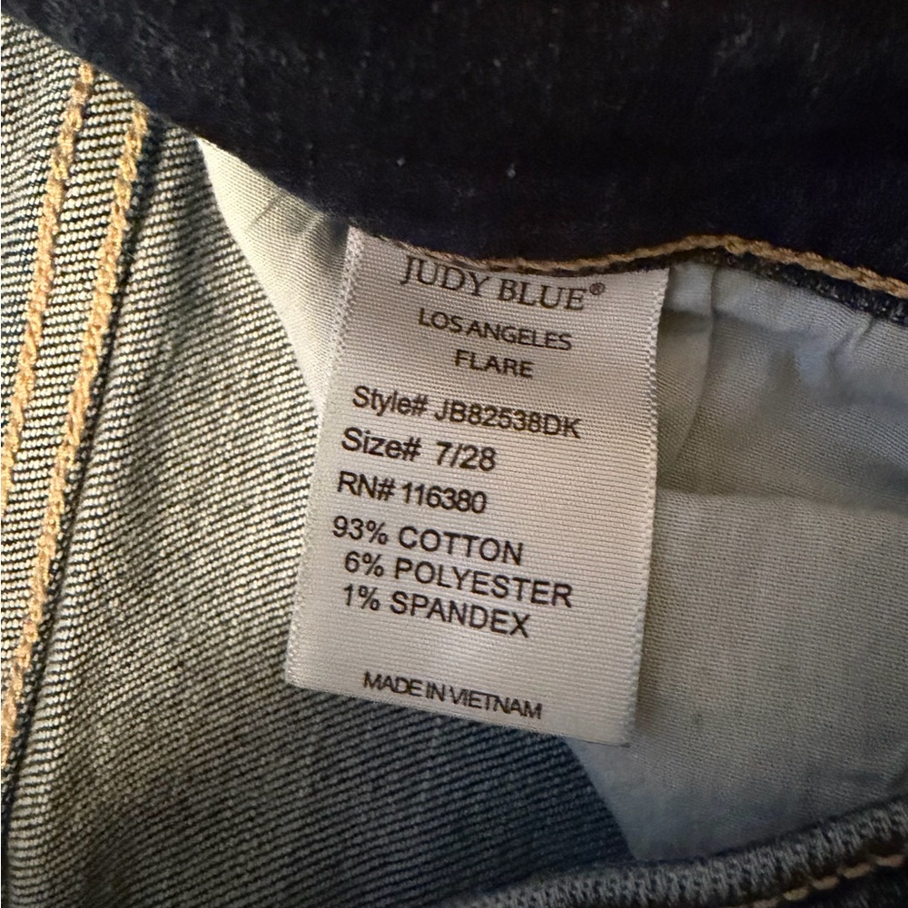 Judy Blue flare Leg Jeans trouser hem side seam dark wash - Picture 5 of 13